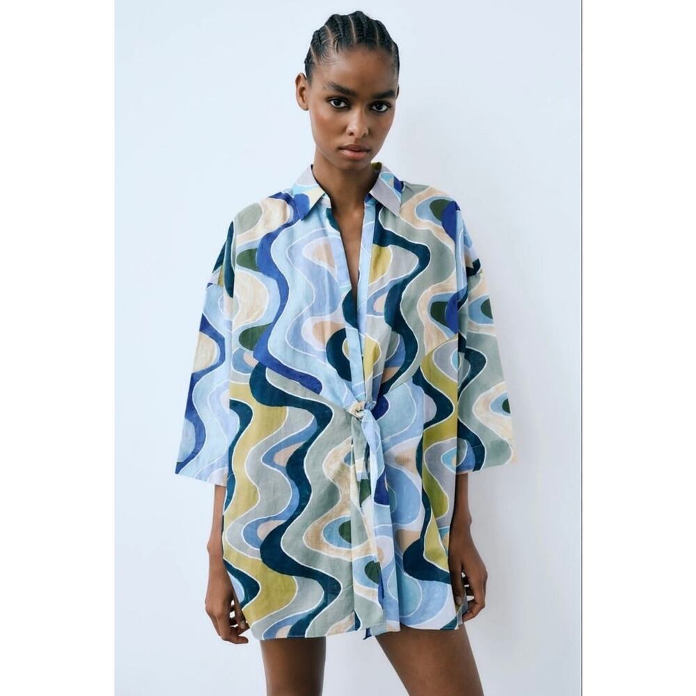 Zara Printed Longline Oversized Blouse/Tunic/ Cocktail Party Dress - Small